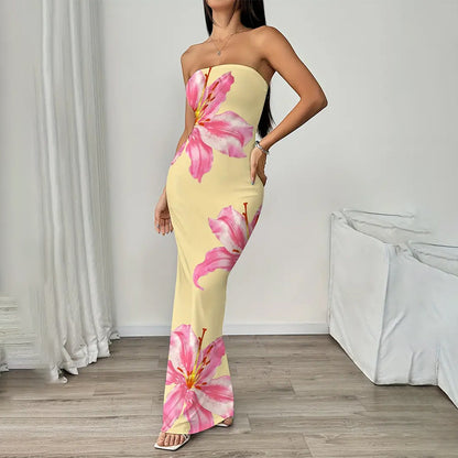 Lady's Sexy Strapless Slim-fit Printed Maxi Dress