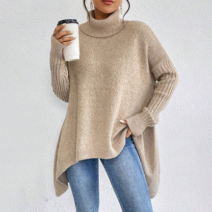 Women's Irregular Turtleneck Sweater - Loose Fit