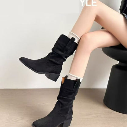 Women's Western Pleated Ankle Boots - Autumn Style