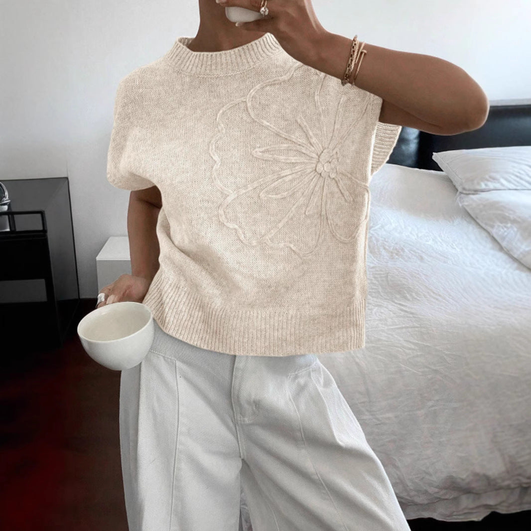 Women's Casual Solid Color Knitted Jacquard Top