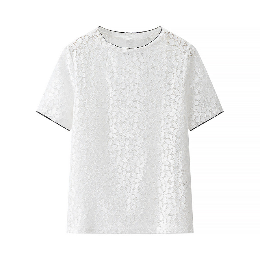 Artistic Lace Cool And Breathable Versatile Round-neck Top