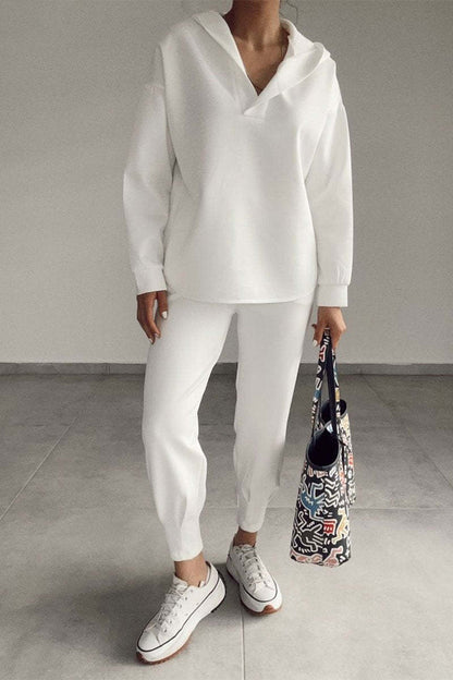 Commuting Casual Hooded Sweatshirt And Pants Two-piece Set