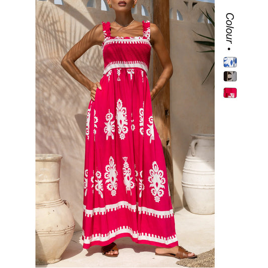 Beach Dress Vacation Style Printed Strapless Dress