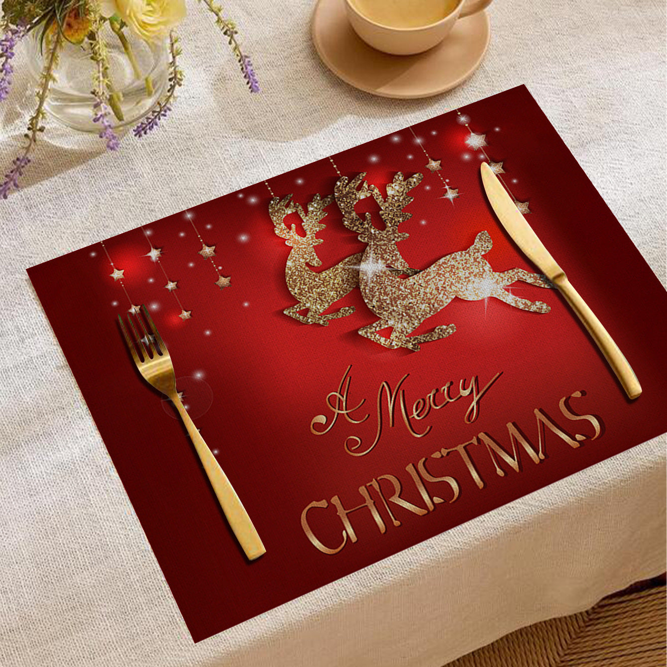 Christmas Digital Printing Placemat Linen Insulation Antifouling Decoration