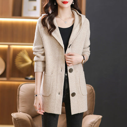 Stylish Hooded Knit Sweater Coat
