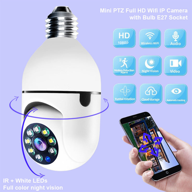 WiFi Security Camera 1080P Bulb - 4X Zoom E27