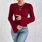Round-neck Flared Sleeve Wine Red T-shirt Versatile Commuting Top