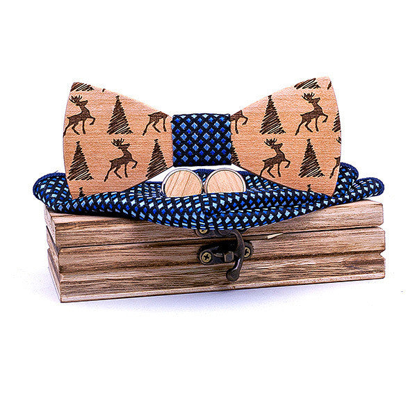 Christmas gift elk design wooden bow tie
