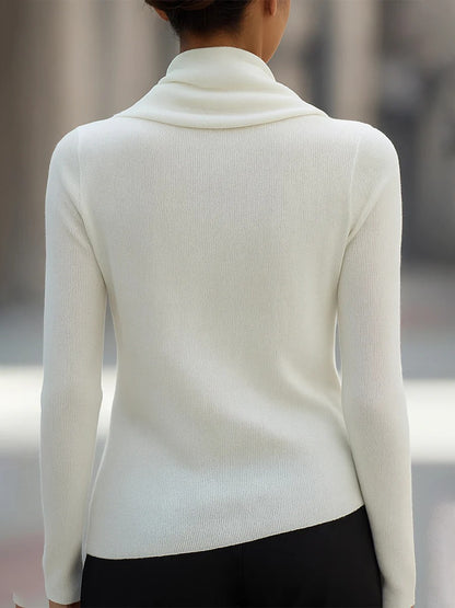 Personality Draped Collar Irregular Solid Color Knitted Sweater