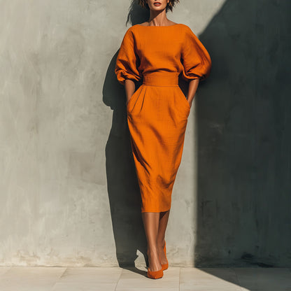 Women's A-line Bubble Sleeve High Waist Gathered Dress