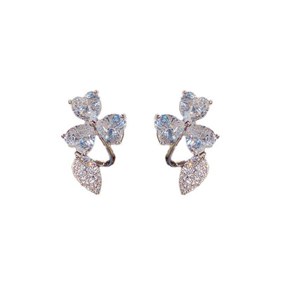 Female Personality Fashion Zircon Three Leaf Flower Earnail