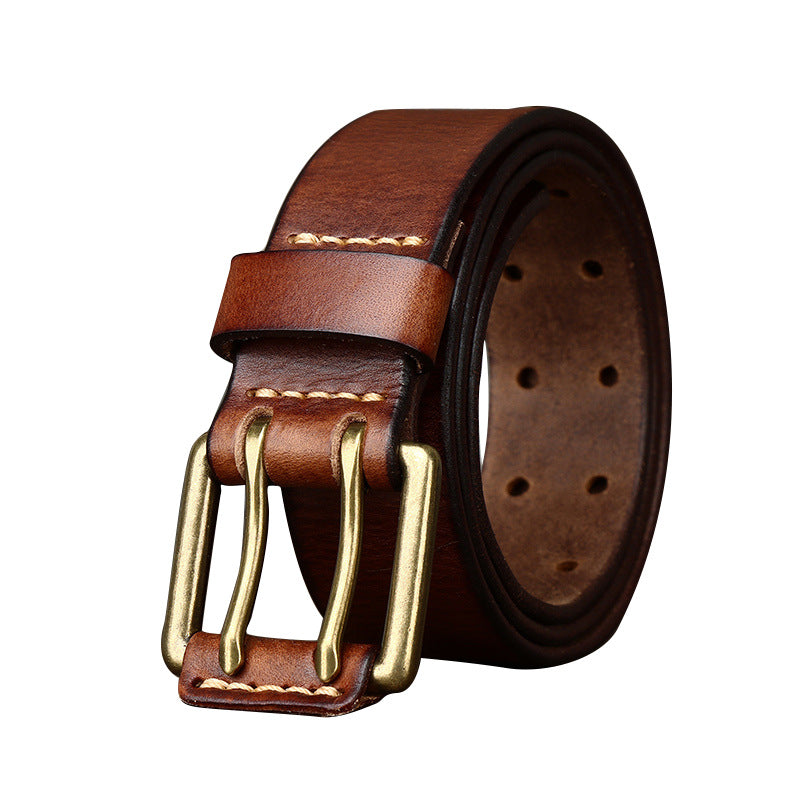 Men's Leather Belt Double Pin Buckle