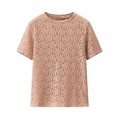 Artistic Lace Cool And Breathable Versatile Round-neck Top