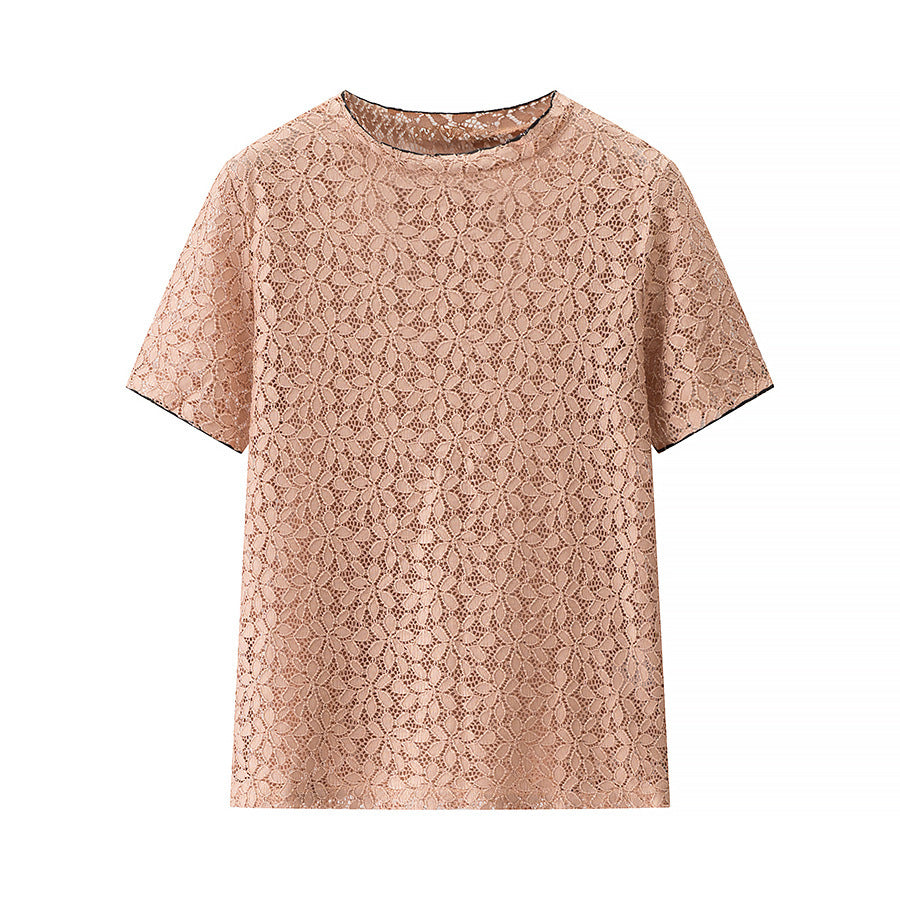 Artistic Lace Cool And Breathable Versatile Round-neck Top