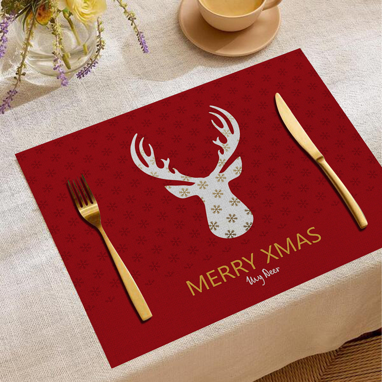 Christmas Digital Printing Placemat Linen Insulation Antifouling Decoration