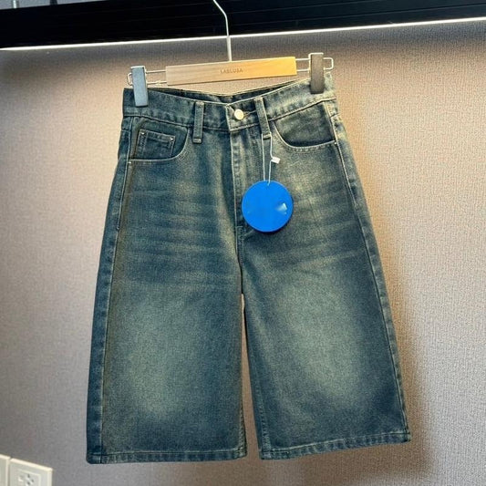 American Retro Washed Loose Design Fifth Pants Men