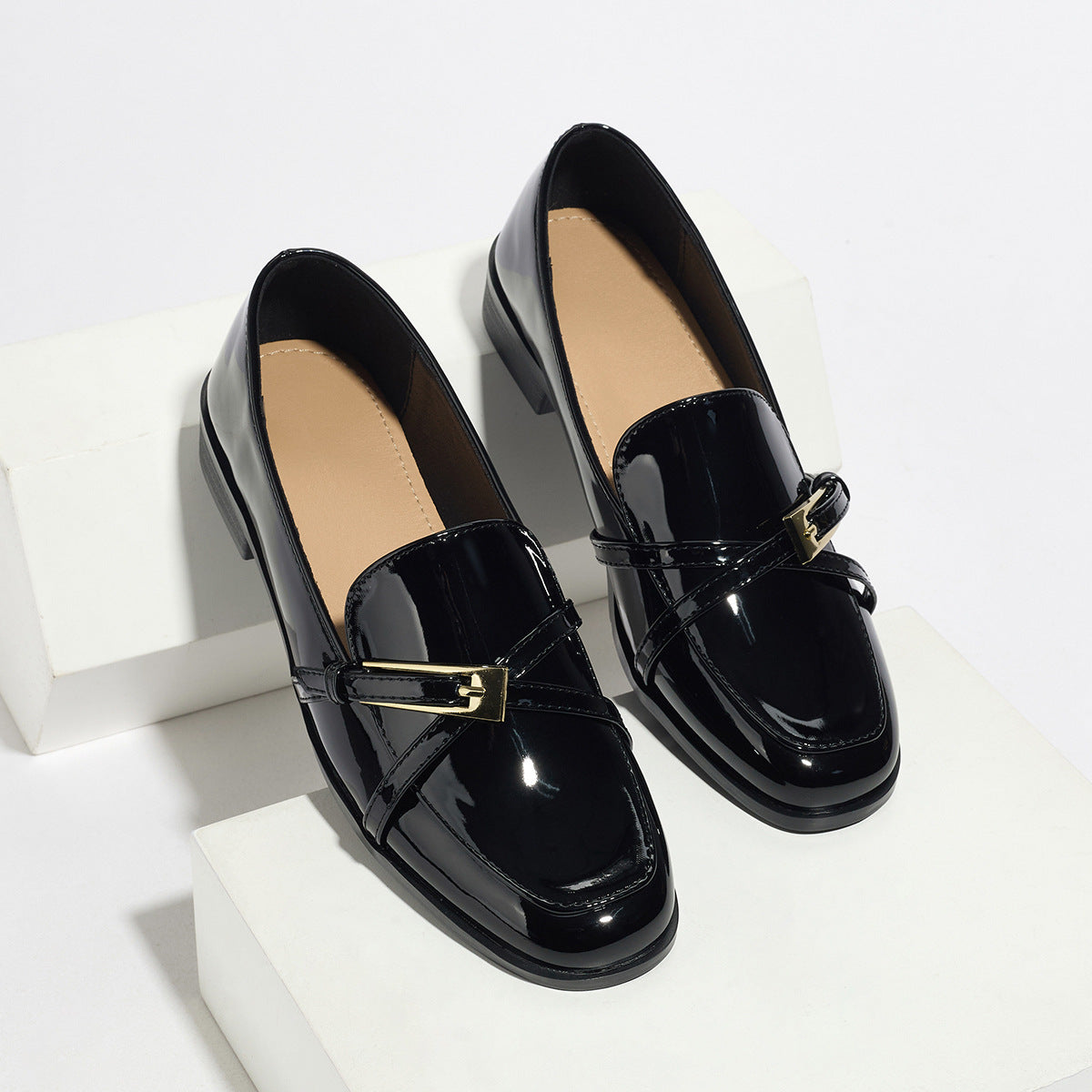 Casual All-Match Patent Leather Square Toe Leather Shoes