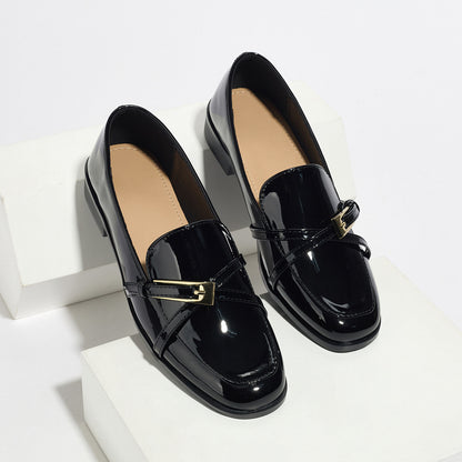 Casual All-Match Patent Leather Square Toe Leather Shoes