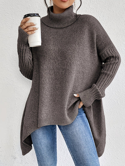 Women's Irregular Turtleneck Sweater - Loose Fit