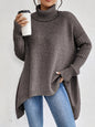 Women's Irregular Turtleneck Sweater - Loose Fit