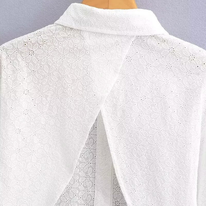 Women's Fashion Cotton Tie-dye Embroidered Short-sleeved Shirt