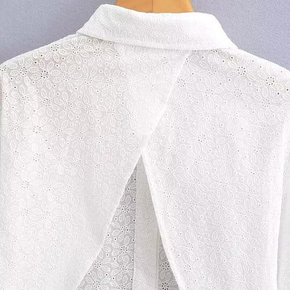 Women's Fashion Cotton Tie-dye Embroidered Short-sleeved Shirt