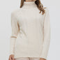 Women's High-neck Cable Knit Wool Sweater