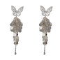 Female High-end Zircon Butterfly Disc Tassel Earrings