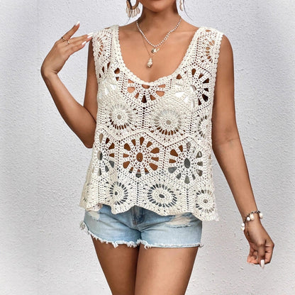 Women's V-neck Bohemian Hollow Crochet Sleeveless Vest