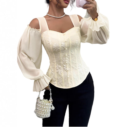 Elegant Off-Shoulder Floral Jacquard Blouse For Women