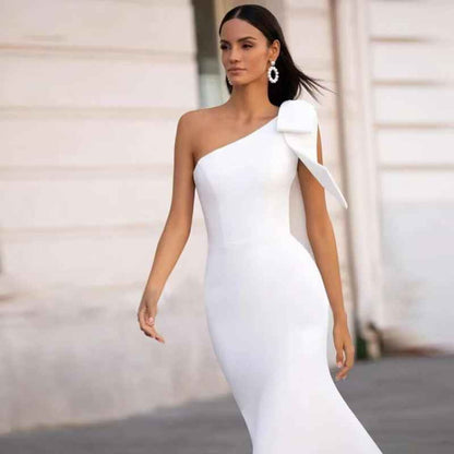 Fishtail Wedding Dress Slimming Long One-shoulder Gown