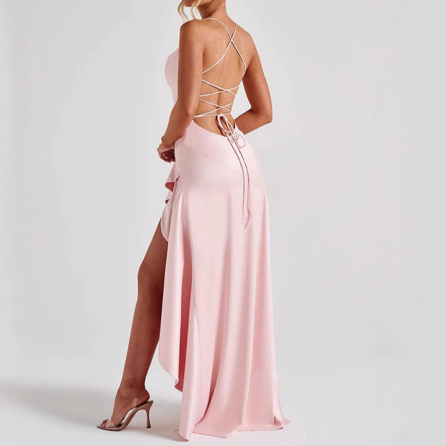 Women's Backless Ruffles Maxi Dress - Evening Party