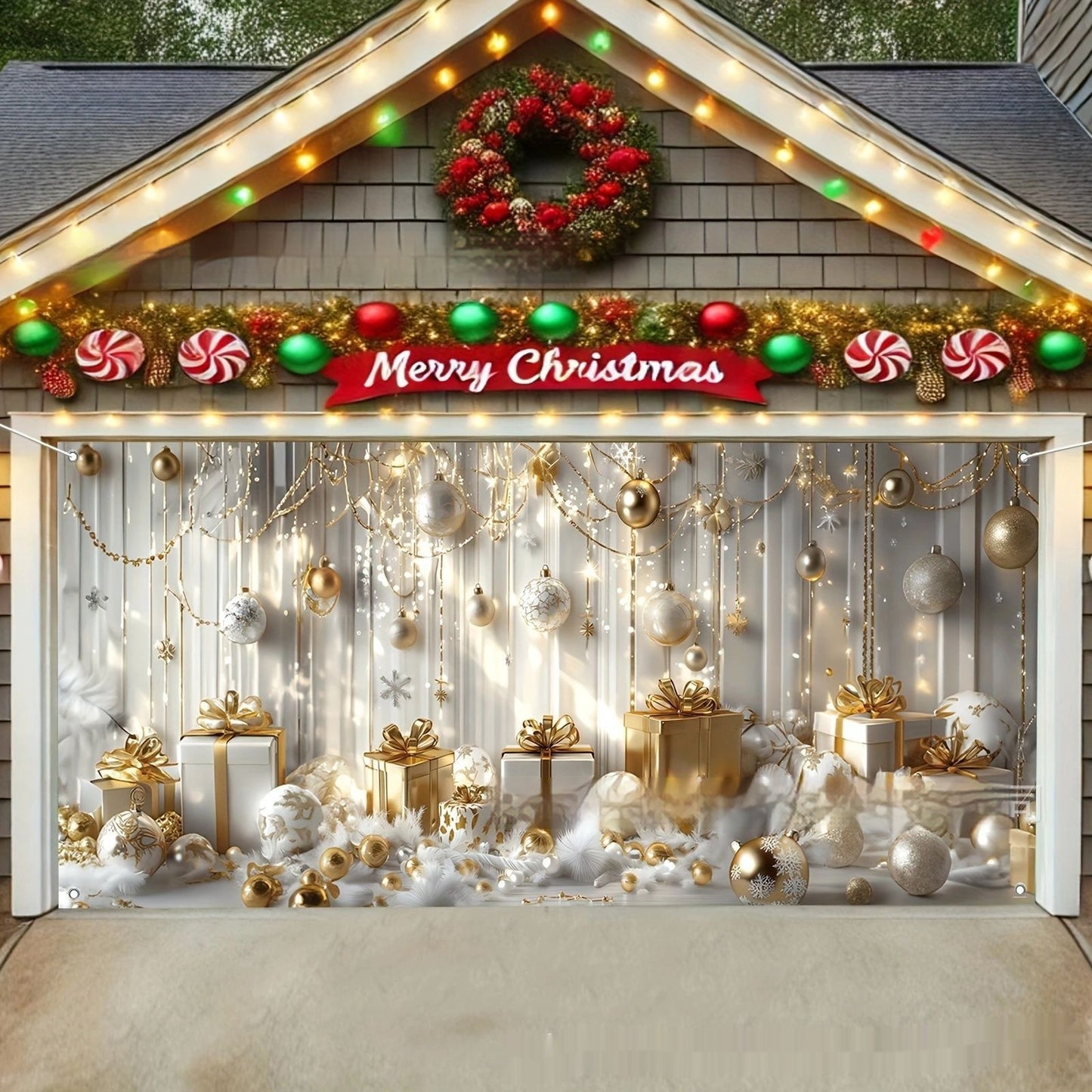 Large Size Christmas Ball Banner Background Fabric Hanging Cloth Party Decoration Flag