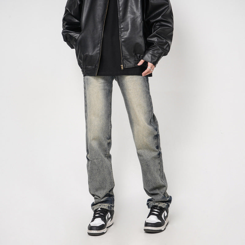 High Street Washed Yellow Mud Dyed Loose Straight Jeans