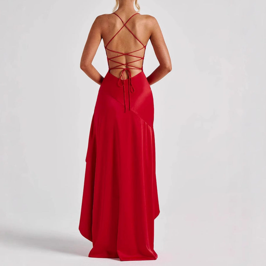 Women's Backless Ruffles Maxi Dress - Evening Party