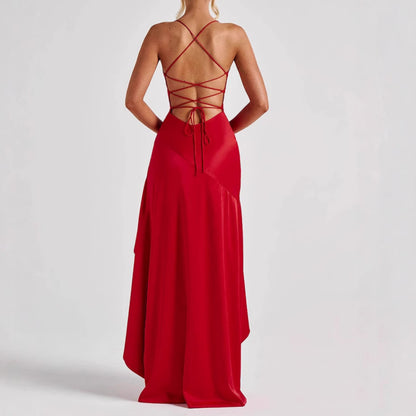 Women's Backless Ruffles Maxi Dress - Evening Party