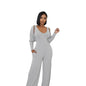 Women's High-stretch Ribbed Long-sleeve Jumpsuit Set