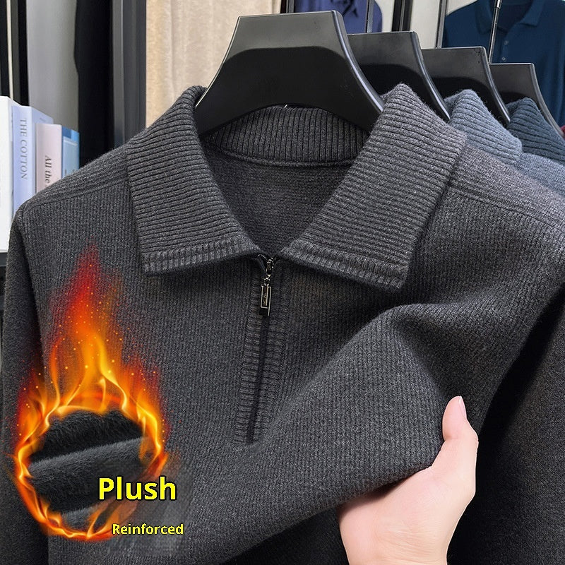 Men's Lapel Zipper Sweater Thickened Middle-aged Leisure