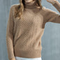 Women's High-neck Cable Knit Wool Sweater