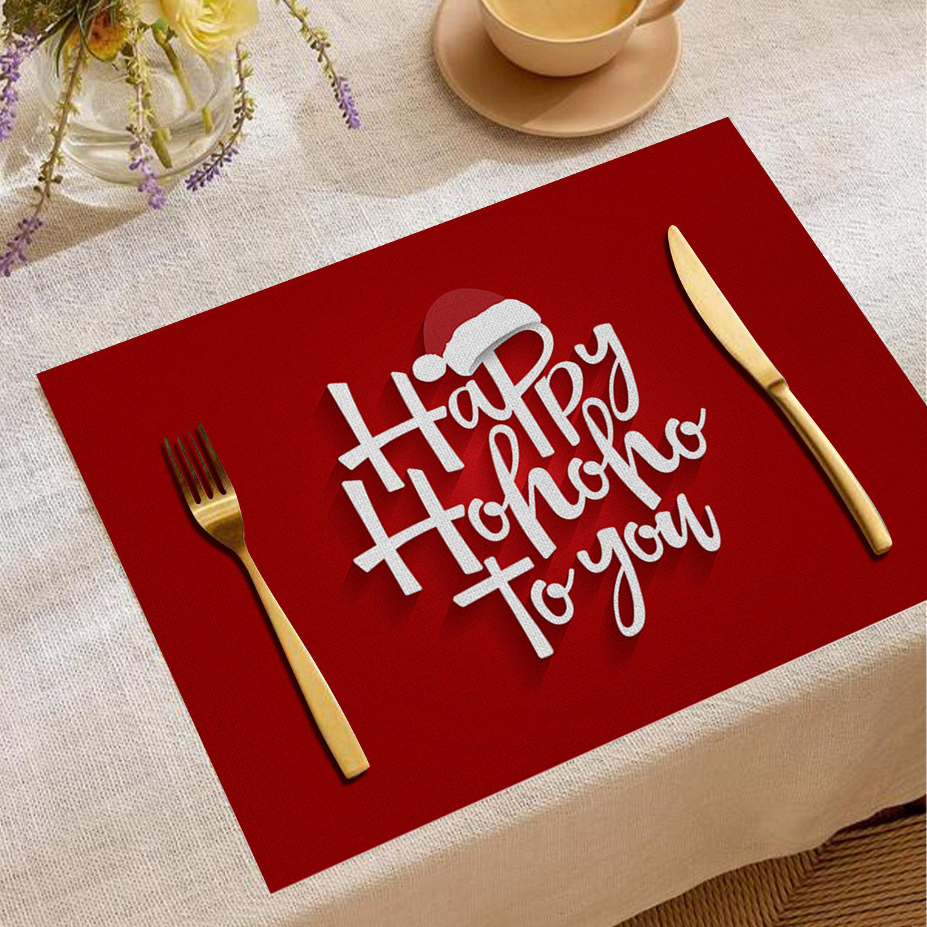 Christmas Digital Printing Placemat Linen Insulation Antifouling Decoration