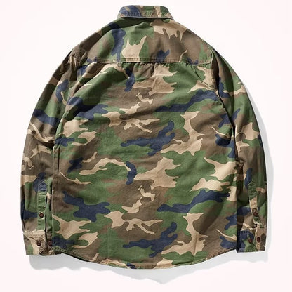 Men's Distressed Washed Camouflage Collar Casual Jacket