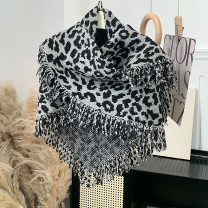 Warm And Stylish Leopard Fringe Scarf Shawl Two-in-one