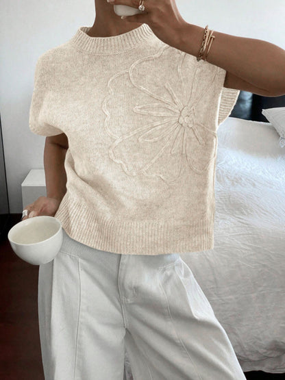 Women's Casual Solid Color Knitted Jacquard Top