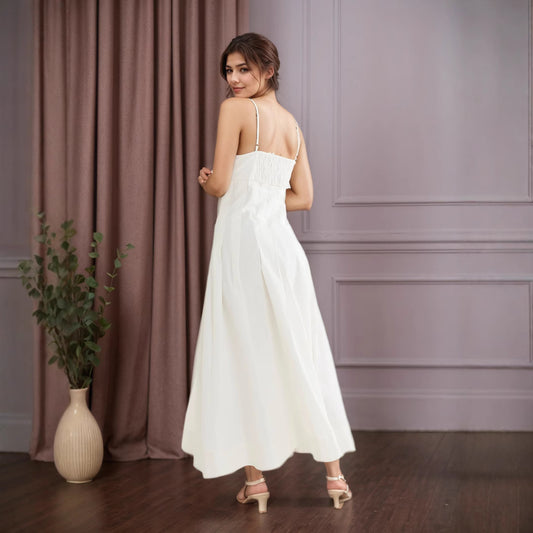 Fishbone Strapless Sleeveless Waist-cinching Flare Solid Color Camisole Dress