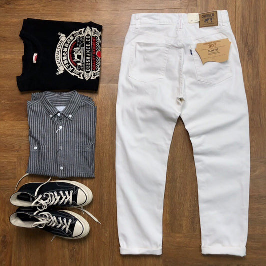 New Straight Men's Casual White Jeans