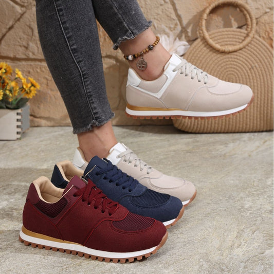 Women's Canvas Round Toe Shallow Mouth Lace-up Casual Shoes