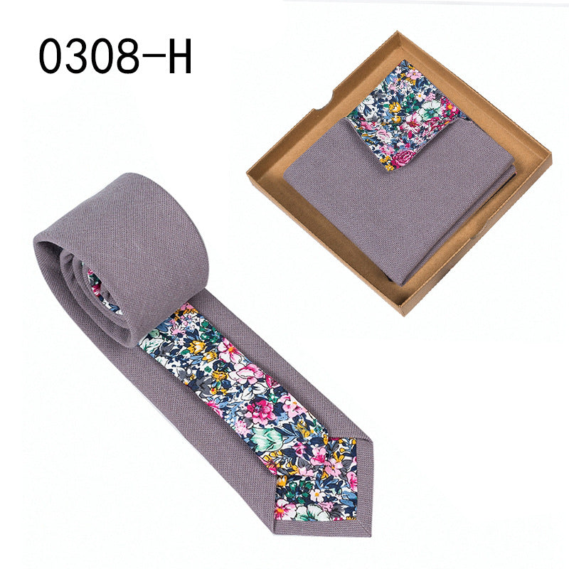 Men's Tie Floral Print Pocket Square Cotton Tie