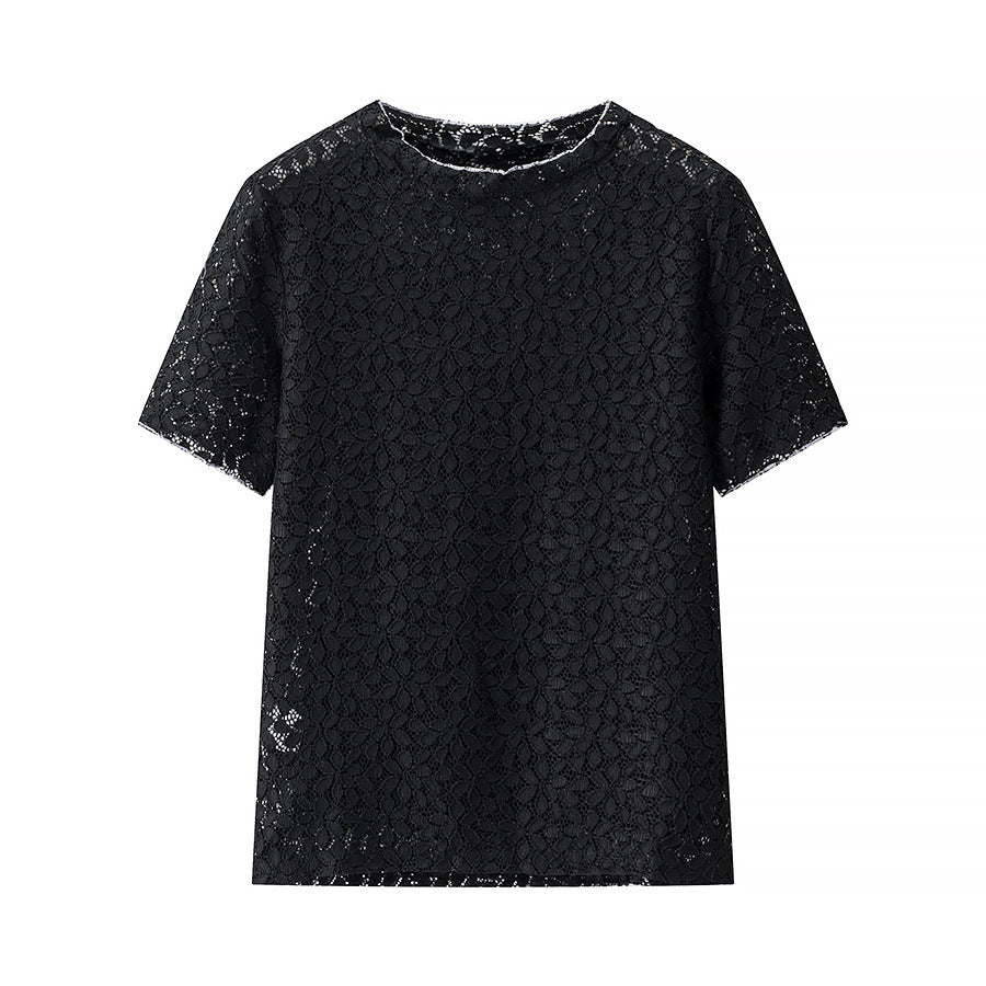 Artistic Lace Cool And Breathable Versatile Round-neck Top