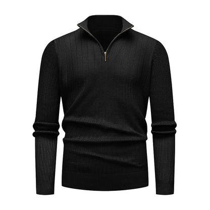 Men's Knitwear Half Zipped Stand Collar Striped Sweater