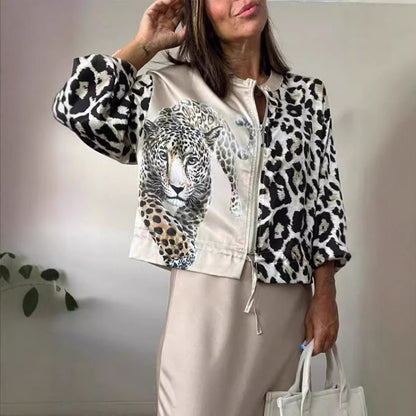 Women's Fashion Loose Print Zip-Up Jacket